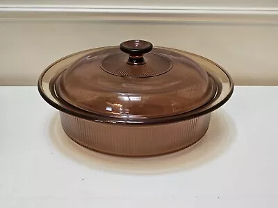 Corning Vision Ware Ribbed Amber 2.5 Qt. Casserole W/ Lid V 33 C Used  • $24.99