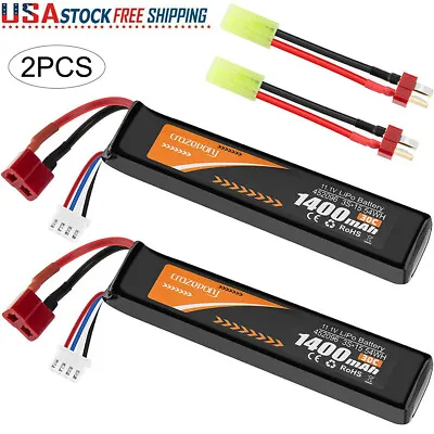 2PCS Airsoft Battery 11.1V LiPo 1400mAh 30C Hobby Battery T Plug To Mini Tamiya • $35.89