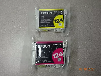 Lot 2 Epson 124 Magenta & Yellow Ink Cartridges Genuine Original Factory Sealed • $6.99