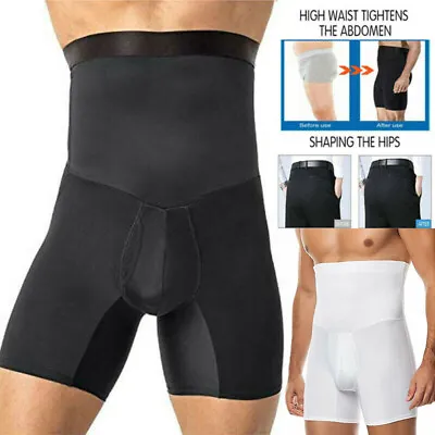 Men Compression High Waist Boxer Shorts Tummy Body Shaper Girdle Slimmer Pants • £4.79