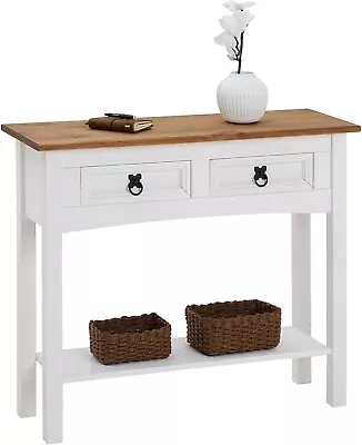 Corona White Console Table 2 Drawer Mexican Solid Pine Hallway • £49.99