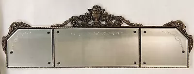 Antique Reverse Etched Triple Mantle Mirror With Gilded Floral Ornamentation  • $600