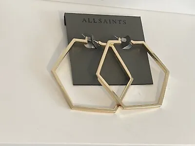 All Saints Gold Tone Hexagonal Hoops Glass Gold Crystal 2” Long Earrings ⭐️⭐️ • $34.99