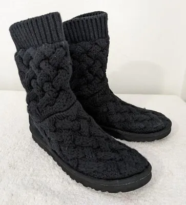 UGG Australia Isla Cable Knit Weave Lace Up Black Women's Boots Size 8 1008840 • $32.99