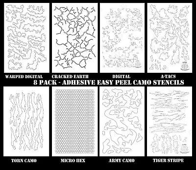 8PACK Camouflage Easy Peel Airbrush Camo Gun R C RC Body Mask Painting Stencils • $27.99