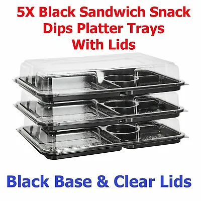 £17.99 • Buy 5X Large Sandwich Snacks Dips Trays With Lids BLACK For Party Events Food Buffet