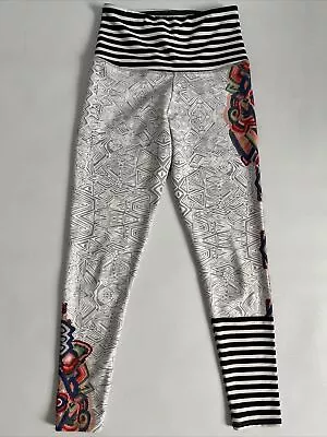 Onzie Leggings Small Med BLACK WHITE Ethnic TRIBAL Line Tattoo Abstract Stripe • $14.99