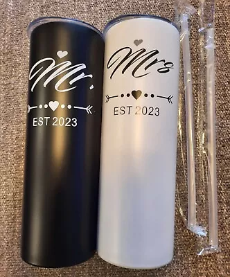 Mr And Mrs 2023 Travel Mug Tumbler Newlyweds Couples Wife Bride To Be Wedding • £29.18