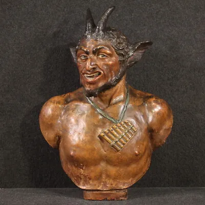 Faun Pan Terracotta Sculpture Polychrome Statue Mythological Satyr 19th Century • £7200