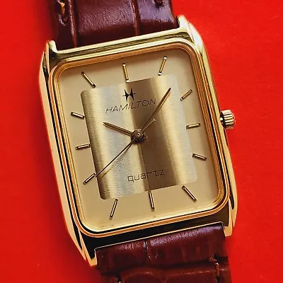 Hamilton Tank Watch Vintage Rare Dial & Case Brown Leather 8262 • £156.05