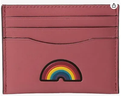 NEW Authentic COACH Rainbow Embossed Smooth Leather Flat Card Case Black 58715 • $38.98