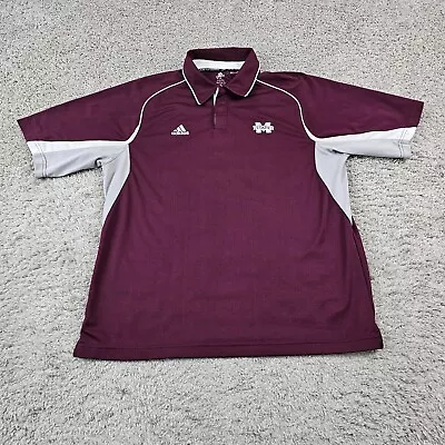 Mississippi State Bulldogs Shirt Mens Large L Maroon Polo Adidas Short Sleeve • $14.94