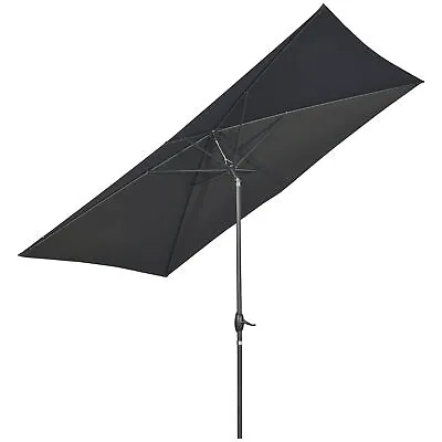 Outsunny 2 X 3(m) Garden Parasol Rectangular Market Umbrella W/ Crank Black • £56.99