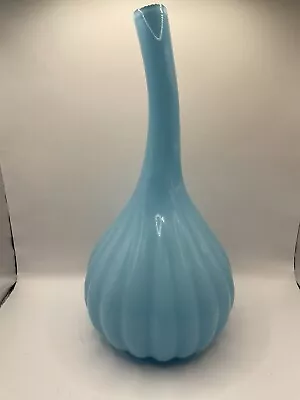 Murano Style Art Glass Vase Sky Blue Bulb Bent Glass Italian Venetian 12 1/2”x7” • $34.98