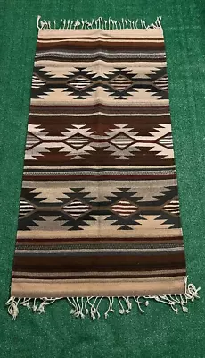 $130 • Buy Vintage Indian Zapotec Hand-Woven Wool Rug Art Made In Oaxaca 60  X 31 