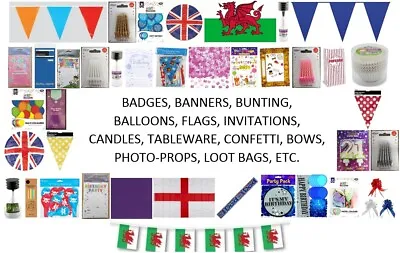 £4.49 • Buy Party Essentials - Bunting, Flags, Plates, Cups, Candles, Balloons, Invite, Etc