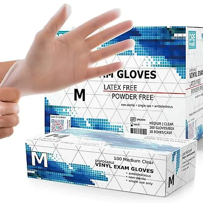 100 Pack Medium Vinyl Disposable Gloves Powder Free 4 Mil Clear Latex Free Exam • $12.49