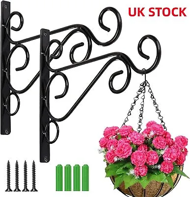 2X Heavy Duty Garden Metal Hanging Basket Brackets Plant Hanger Hook Wall Decor  • £16.89