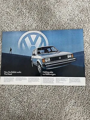 2-Page 1982 VW Rabbit Print Ad ~ How The Volkswagen Diesel Works Nothing Else • $13.99