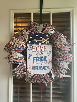 HANDMADE 22 Inch DECO MESH WREATH  CAN BE HUNG FOR ALL PATRIOTIC HOLIDAYS • $30