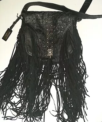 £70 • Buy Black Leather Rare Fringe Tassel Bag. Flap,Crossbody River Island Vintage