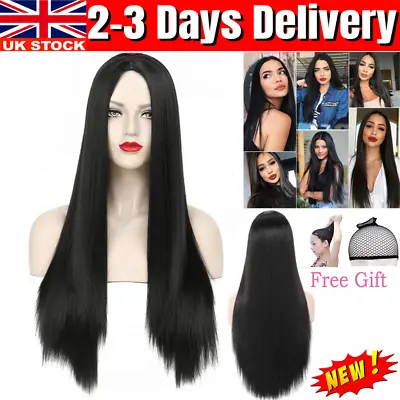 75CM Long Straight Black Cosplay Fashion Wig Womens Full Wig Heat Resistant UK • £8.89