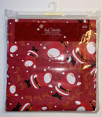 Vintage Holiday 52” X 52” Square Red 100% Vinyl Tablecloth Santa Claus HoHoHo! • $7.90