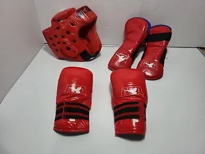 ATA Martial Arts Sparring Helmet Gloves Foot Pads Taekwondo Karate Gear • $44.99