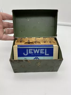 Vintage Rusty Green OHIO ART CO. 4x6 Metal Recipe Card File Box W/cards • $11.14