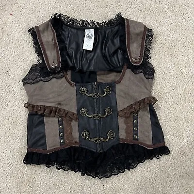 BROWN BLACK STEAMPUNK COSTUME Medium Ladies Goth Festival Bustle Halloween • $14.95