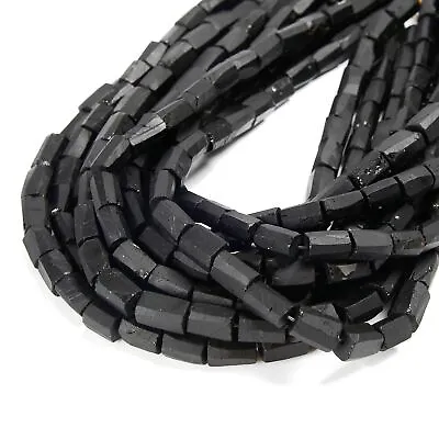 Natural Black Tourmaline Rough Faceted Tube Beads Size 7-9x12-13mm 15.5'' Strand • $15.49