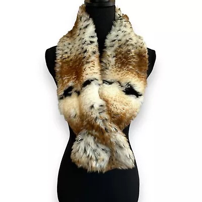 Pamela McCoy Animal Print Brown Black White Faux Fur Stole Shawl Wrap Scarf • $9.99