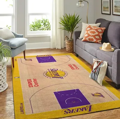 La Lakers Court Area Rug Nba Basketball Team Logo Carpet Living Room Rugs • $169