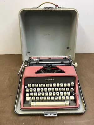 Vintage Olympia Deluxe Typewriter W Travel Case PINK Salmon SM7 SM-7 Portable • $249.99