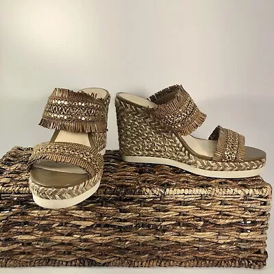 VINCE CAMUTO Brittnuh Fringe Wedge ESPADRILLE Sandals Womens Sz 8 • $23