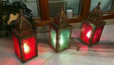 3 Vintage/Retro Moroccan Ceiling Lights/Lamps/Pendants W/Textured Stained Glass! • $315