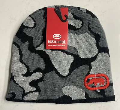 New Men's ECKO UNLTD Rhino Camouflage Dark Gray & Black Beanie Hat One Size Red • $13.97