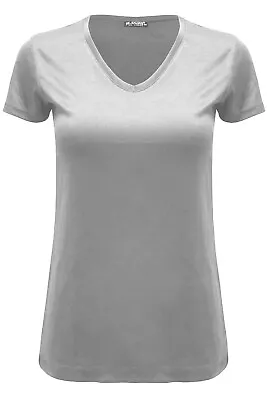 £6.99 • Buy Womens Ladies Casual Cap Sleeve Plain V Neck Basic Stretchy Baggy Jersey T Shirt