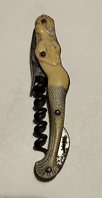 Mermaid Antique Corkscrew/opener 1900 Celluloid Silver Painted • $585