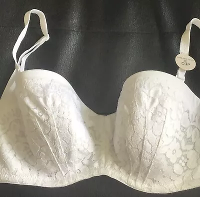 Ex M S White Lightly Padded Strapless Multiway Lace Bra • £9.95