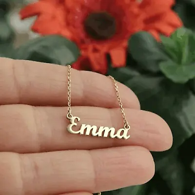 Personalised ANY NAME Necklace CUSTOM FONT Gold Plated Pendant Choker Chain Gift • £8.65