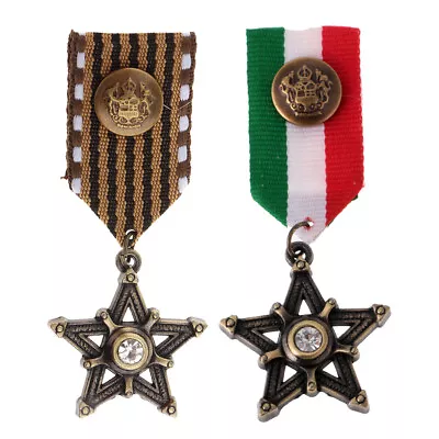 2Pcs Vintage Star Badge Brooch Medal Party Fancy Dress Costume Badge Jewelry • £6.22