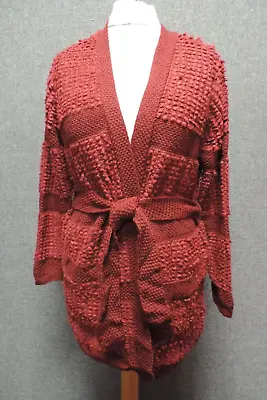 Pins & Needles Loop Stitch Belted Cardigan Burgundy UK S RRP £52 LN130 HH 17 • £46.99