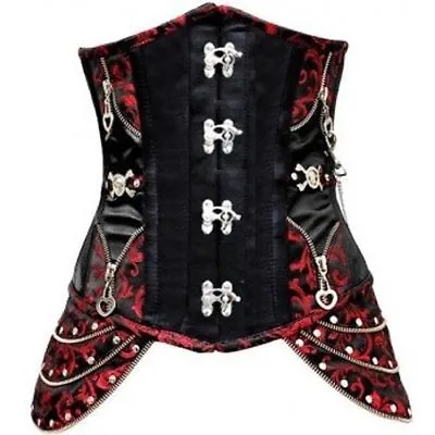 Steampunk Underbust Corset Medium Long Lined Black Red Lace Up Steel Boned • $49.49