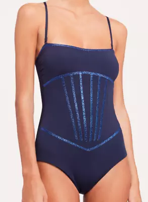 La Perla NWT $505 Medium Blue One Piece Swimsuit Swimwear Metallic Trim Pouch • $217