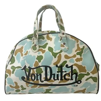 VINTAGE Y2K Von Dutch Blue Camo Bowling Overnight  Tote Satchel Bag • $99.99