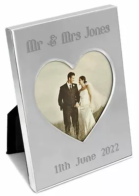 Personalised Silver Plated Heart Wedding Photo Frame Engraved With Any Message • £13.95