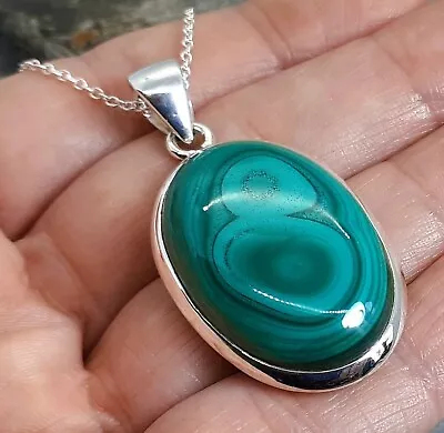 Chunky MALACHITE 925 Silver Pendant W/ Chain Necklace P919~Silverwave*uk Jewelry • £26.99