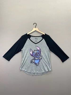 Disney Stitch Womens Gray T-Shirt Long Sleeve V-Neck Size Large • $10