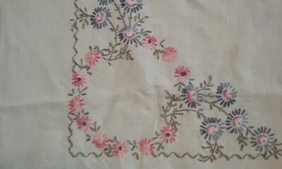 Vintage 2 Hand Embroidered Tablecloths Cottage Garden Flowers • $30